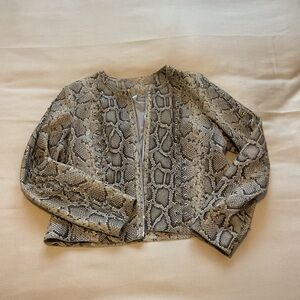 Elie Tahari Snake Print Lambskin Leather Jacket - Gray and Cream